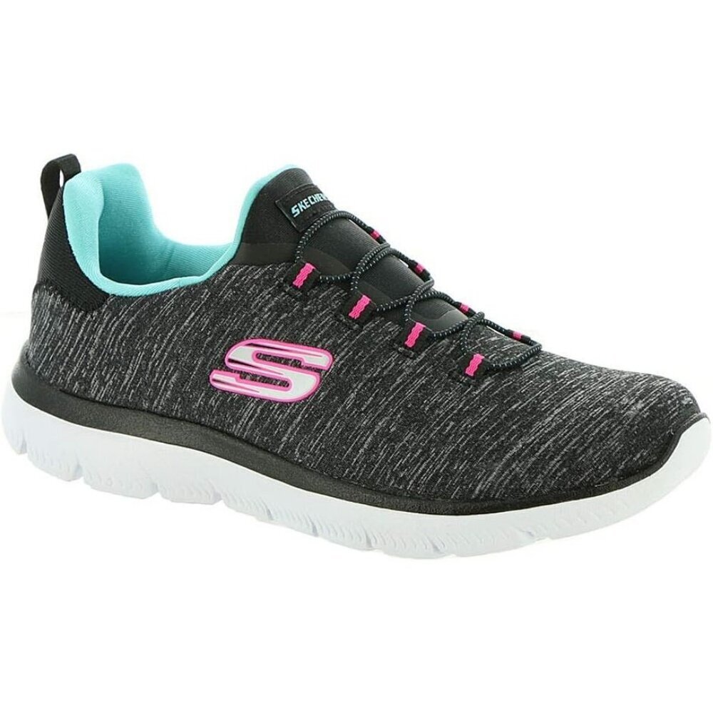 Women's Black/Light Blue 100% Synthetic Summits Quick Getaway Sneakers - Picture 3 of 9